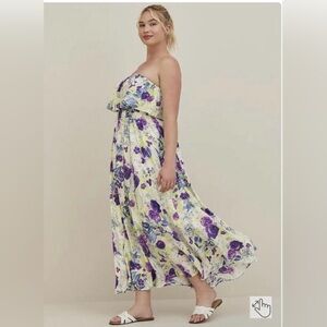 Torrid 4x Off Shoulder Neon purple yellow white sundress maxi sexy flowy ruffle